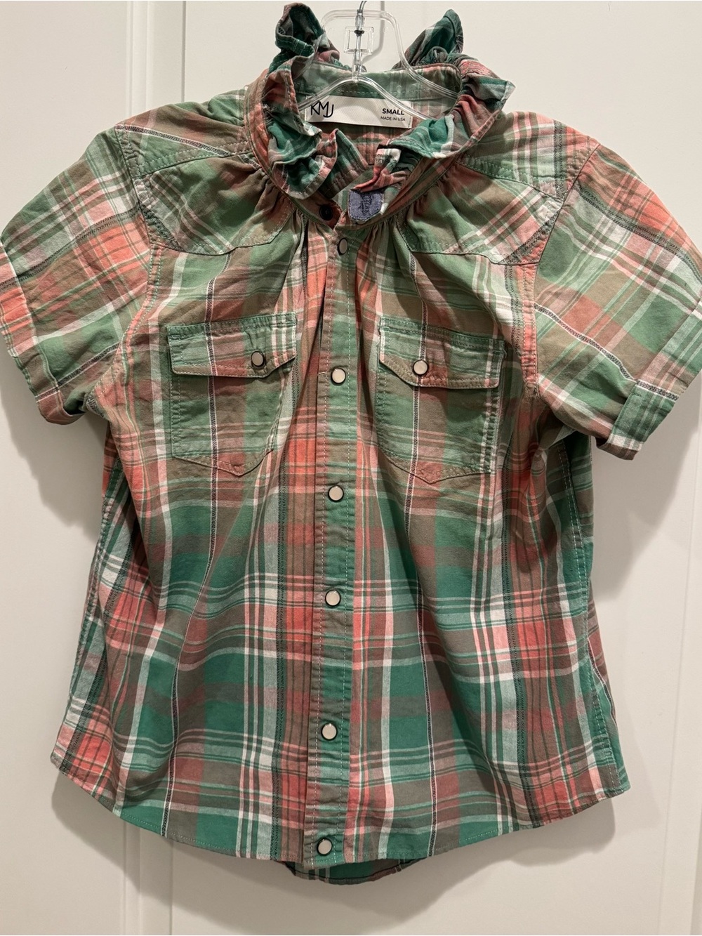 KMJ Kate McHale Jensen Quarantini Green & Pink Button-Down Shirt Size Small